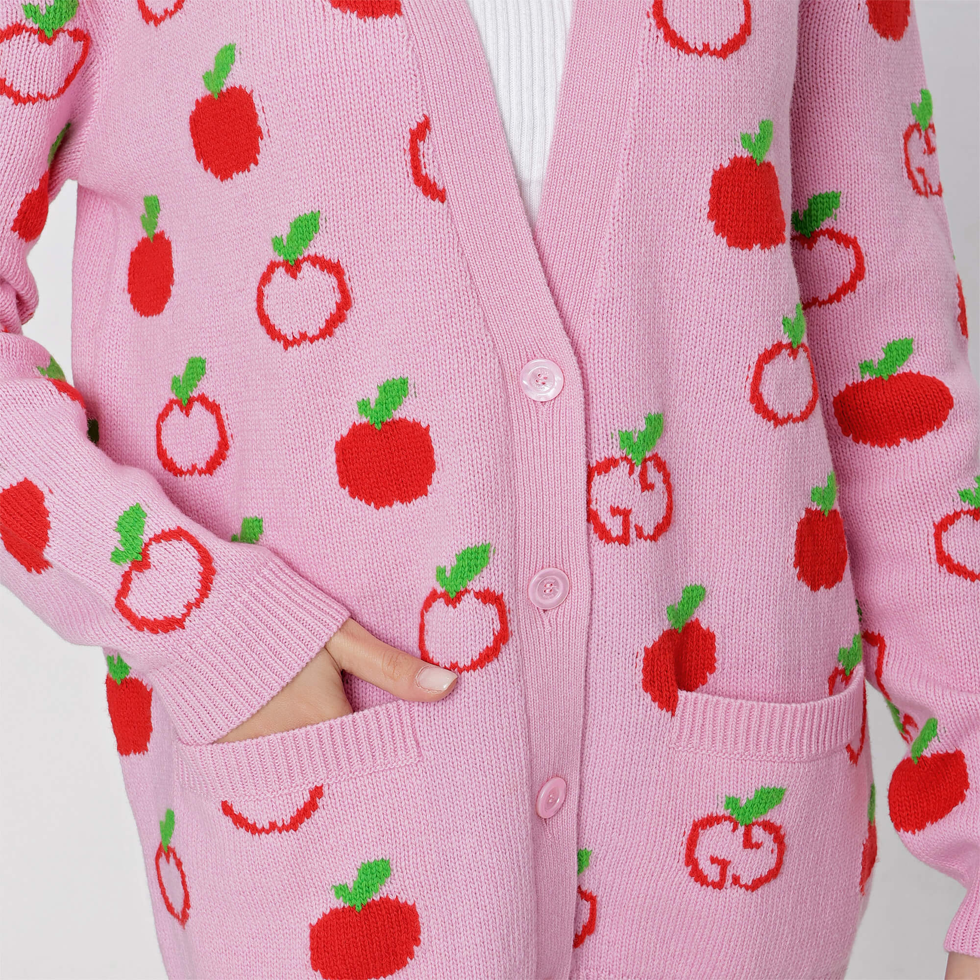 Gucci - Pink Apple Print Knit Cardigan